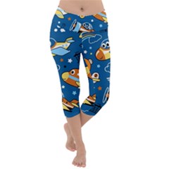 Seamless-pattern-with-nice-planes-cartoon Lightweight Velour Capri Yoga Leggings