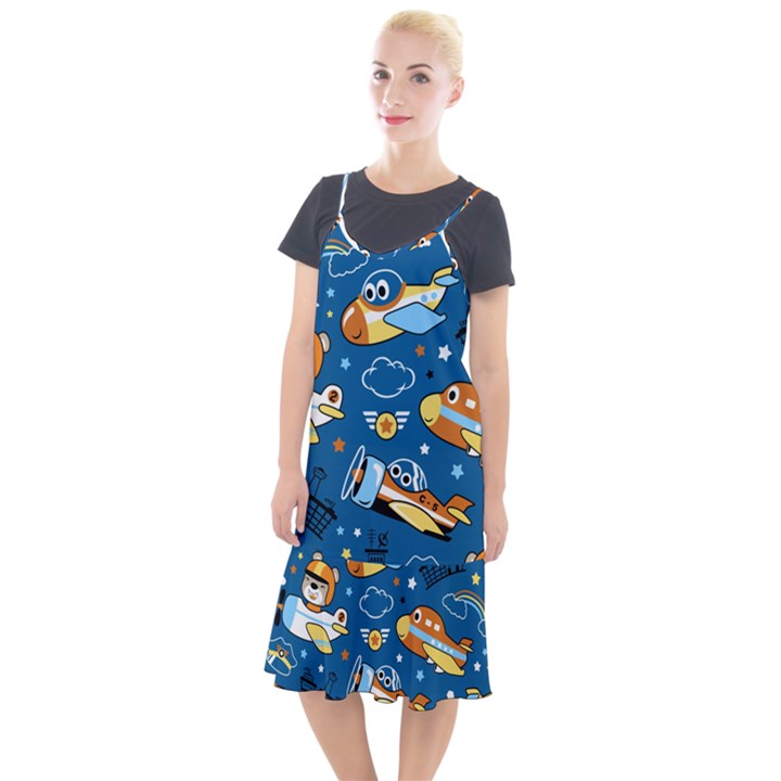 Seamless-pattern-with-nice-planes-cartoon Camis Fishtail Dress