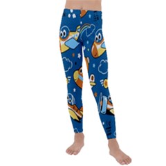 Seamless-pattern-with-nice-planes-cartoon Kids  Lightweight Velour Leggings