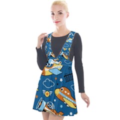 Seamless-pattern-with-nice-planes-cartoon Plunge Pinafore Velour Dress