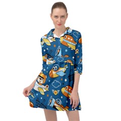 Seamless-pattern-with-nice-planes-cartoon Mini Skater Shirt Dress