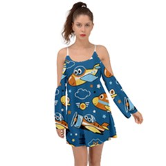 Seamless-pattern-with-nice-planes-cartoon Kimono Sleeves Boho Dress