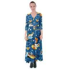 Seamless-pattern-with-nice-planes-cartoon Button Up Maxi Dress by Jancukart