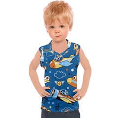 Seamless-pattern-with-nice-planes-cartoon Kids  Sport Tank Top