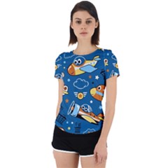 Seamless-pattern-with-nice-planes-cartoon Back Cut Out Sport Tee