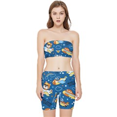 Seamless-pattern-with-nice-planes-cartoon Stretch Shorts And Tube Top Set