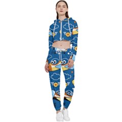 Seamless-pattern-with-nice-planes-cartoon Cropped Zip Up Lounge Set