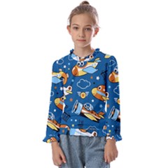 Seamless-pattern-with-nice-planes-cartoon Kids  Frill Detail Tee