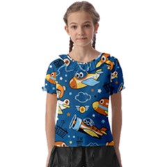 Seamless-pattern-with-nice-planes-cartoon Kids  Frill Chiffon Blouse