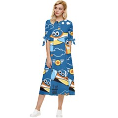 Seamless-pattern-with-nice-planes-cartoon Bow Sleeve Chiffon Midi Dress by Jancukart