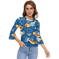 Seamless-pattern-with-nice-planes-cartoon Bell Sleeve Top