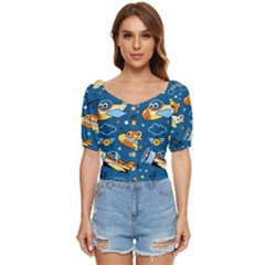 Seamless-pattern-with-nice-planes-cartoon Button Up Blouse