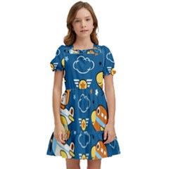 Seamless-pattern-with-nice-planes-cartoon Kids  Puff Sleeved Dress