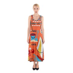 Seamless-pattern-vector-beach-holiday-theme-set Sleeveless Maxi Dress