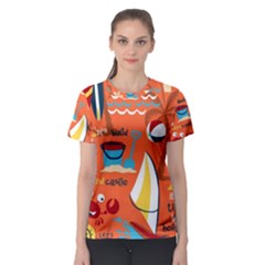 Seamless-pattern-vector-beach-holiday-theme-set Women s Sport Mesh Tee