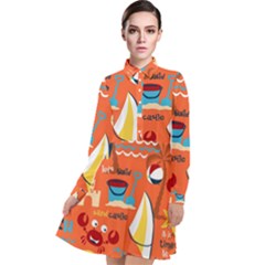 Seamless-pattern-vector-beach-holiday-theme-set Long Sleeve Chiffon Shirt Dress