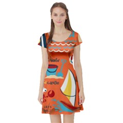 Seamless-pattern-vector-beach-holiday-theme-set Short Sleeve Skater Dress