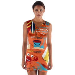 Seamless-pattern-vector-beach-holiday-theme-set Wrap Front Bodycon Dress