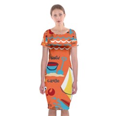 Seamless-pattern-vector-beach-holiday-theme-set Classic Short Sleeve Midi Dress