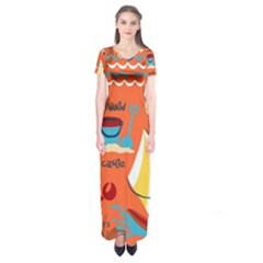 Seamless-pattern-vector-beach-holiday-theme-set Short Sleeve Maxi Dress