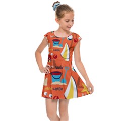 Seamless-pattern-vector-beach-holiday-theme-set Kids  Cap Sleeve Dress