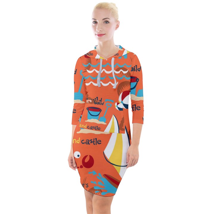 Seamless-pattern-vector-beach-holiday-theme-set Quarter Sleeve Hood Bodycon Dress