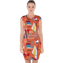 Seamless-pattern-vector-beach-holiday-theme-set Capsleeve Drawstring Dress 