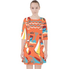 Seamless-pattern-vector-beach-holiday-theme-set Quarter Sleeve Pocket Dress