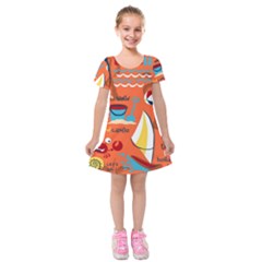 Seamless-pattern-vector-beach-holiday-theme-set Kids  Short Sleeve Velvet Dress