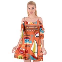 Seamless-pattern-vector-beach-holiday-theme-set Cutout Spaghetti Strap Chiffon Dress