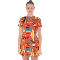 Seamless-pattern-vector-beach-holiday-theme-set Drop Hem Mini Chiffon Dress