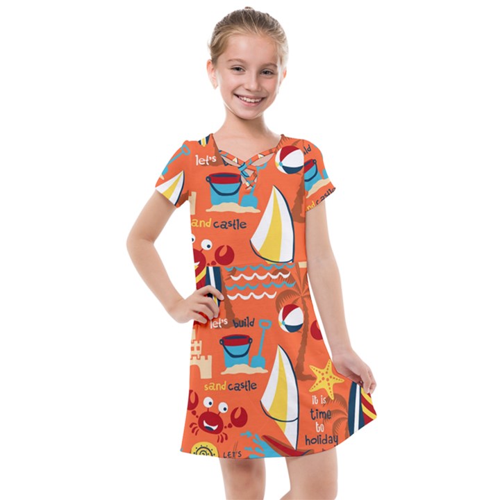 Seamless-pattern-vector-beach-holiday-theme-set Kids  Cross Web Dress