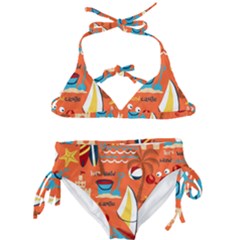 Seamless-pattern-vector-beach-holiday-theme-set Kids  Classic Bikini Set