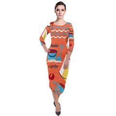 Seamless-pattern-vector-beach-holiday-theme-set Quarter Sleeve Midi Velour Bodycon Dress