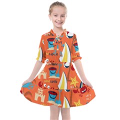 Seamless-pattern-vector-beach-holiday-theme-set Kids  All Frills Chiffon Dress