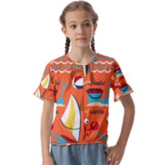 Seamless-pattern-vector-beach-holiday-theme-set Kids  Cuff Sleeve Scrunch Bottom Tee