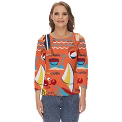 Seamless-pattern-vector-beach-holiday-theme-set Cut Out Wide Sleeve Top