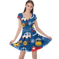 Seamless-pattern-vector-rescue-team-cartoon Cap Sleeve Dress by Jancukart