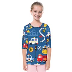 Seamless-pattern-vector-rescue-team-cartoon Kids  Quarter Sleeve Raglan Tee