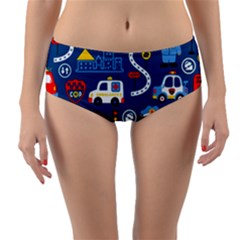 Seamless-pattern-vector-rescue-team-cartoon Reversible Mid-waist Bikini Bottoms