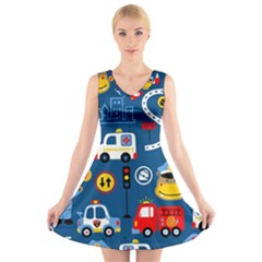 Seamless-pattern-vector-rescue-team-cartoon V-neck Sleeveless Dress by Jancukart