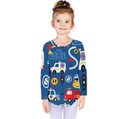 Seamless-pattern-vector-rescue-team-cartoon Kids  Long Sleeve Tee