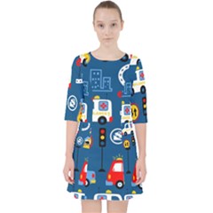 Seamless-pattern-vector-rescue-team-cartoon Quarter Sleeve Pocket Dress