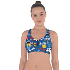 Seamless-pattern-vector-rescue-team-cartoon Cross String Back Sports Bra