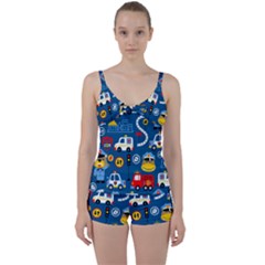 Seamless-pattern-vector-rescue-team-cartoon Tie Front Two Piece Tankini