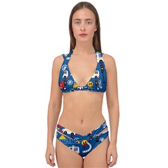 Seamless-pattern-vector-rescue-team-cartoon Double Strap Halter Bikini Set