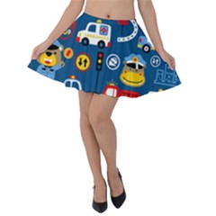 Seamless-pattern-vector-rescue-team-cartoon Velvet Skater Skirt