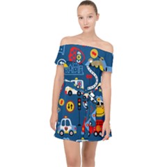 Seamless-pattern-vector-rescue-team-cartoon Off Shoulder Chiffon Dress