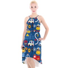 Seamless-pattern-vector-rescue-team-cartoon High-low Halter Chiffon Dress  by Jancukart