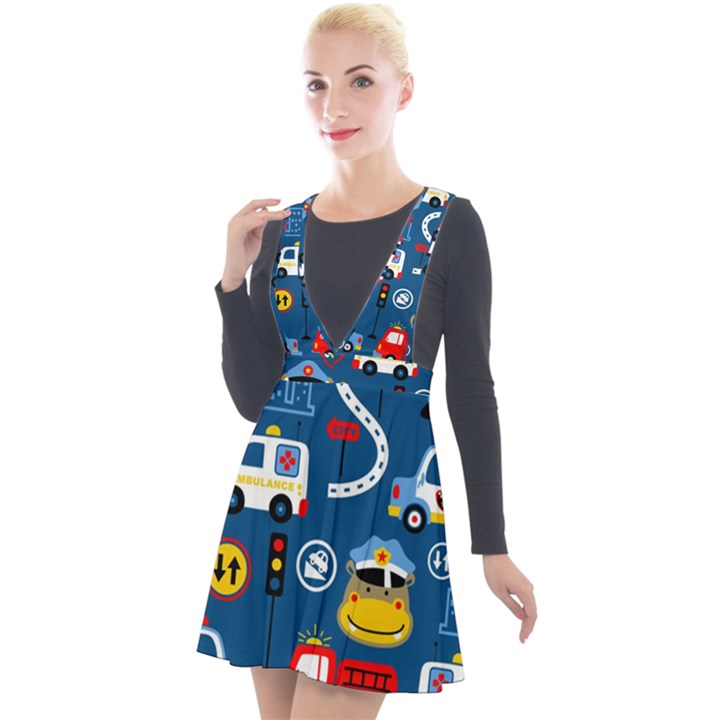 Seamless-pattern-vector-rescue-team-cartoon Plunge Pinafore Velour Dress